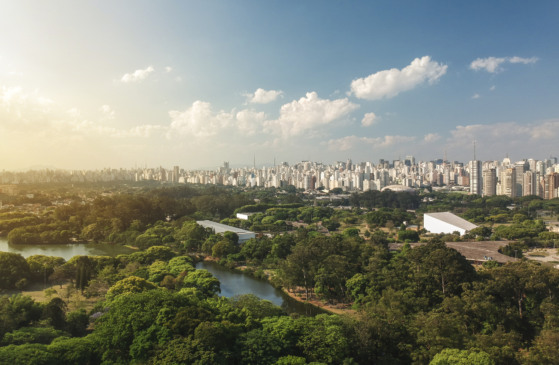 Vista aérea do parque de Ibirapuera em São Paulo